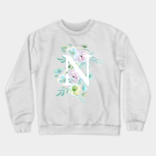 Botanical alphabet N green and purple flowers Crewneck Sweatshirt